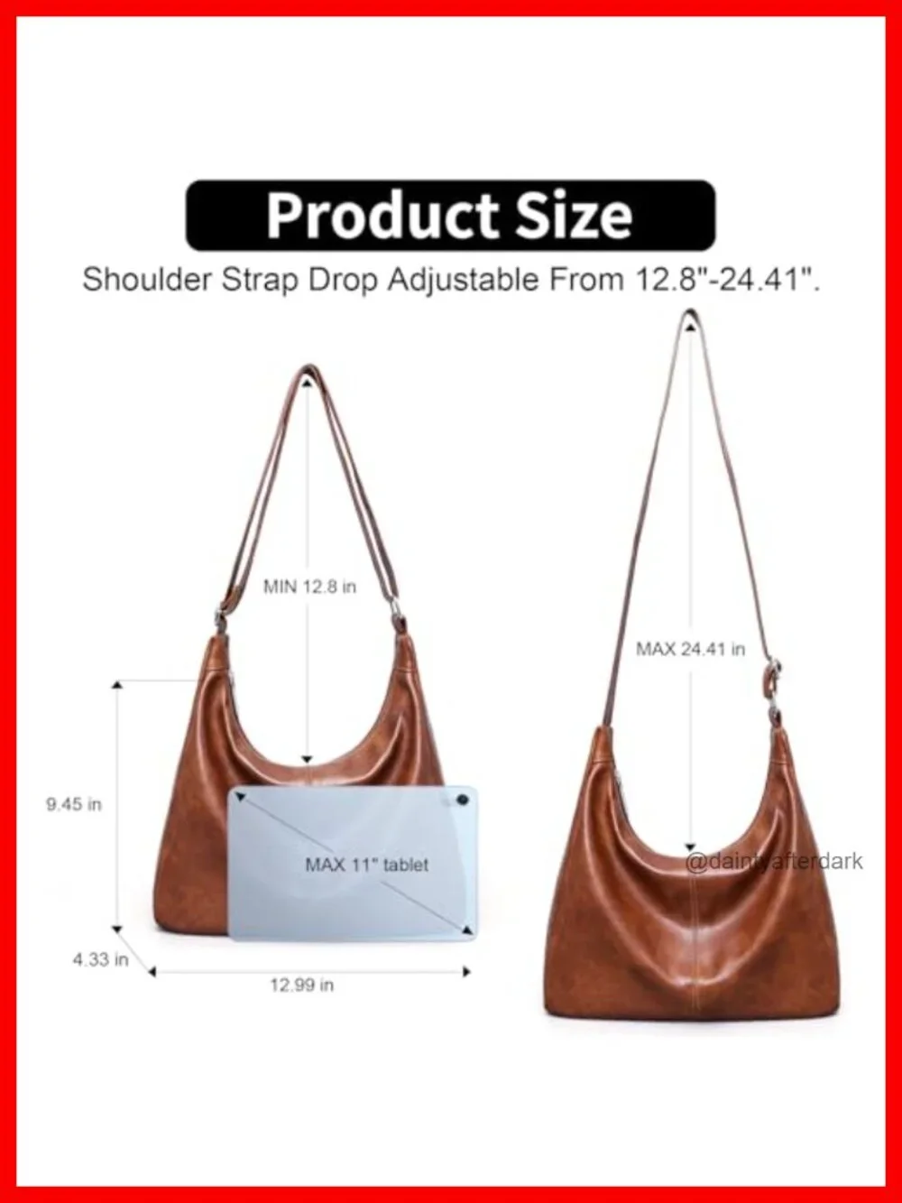 Vegan Leather Hobo Bag Women Slouchy Shoulder Tote Crossbody Adjustable Strap 5